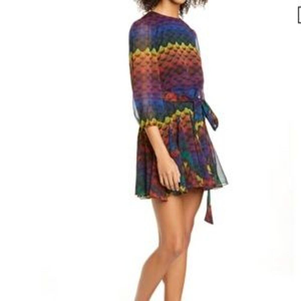 Alice + Olivia Mina Rainbow Ombre Mini Dress Flirty Cocktails Feathers Women 6